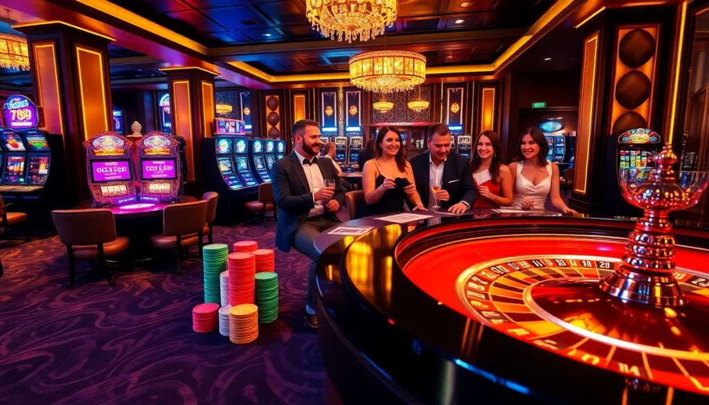 Gamblers strategizing wins at the luxurious 789P casino table with chips and cards.