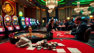 Experience the thrill of gambling at c54.gb.net with a luxurious casino scene featuring roulette and poker games.