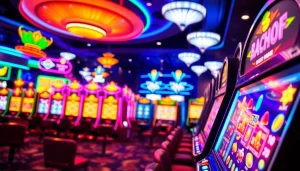 Permainan slot depo 1k sedang dimainkan dengan mesin berwarna cerah dan interaksi pemain yang menarik.