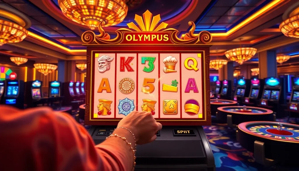 Engaging player enjoying the Olympus slot machine in a luxurious casino setting.