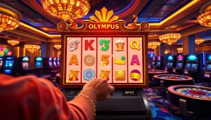 Engaging player enjoying the Olympus slot machine in a luxurious casino setting.
