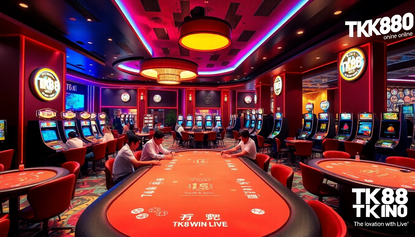 Experience the excitement of TK88's online gaming environment with vibrant casino elements and engaging players.
