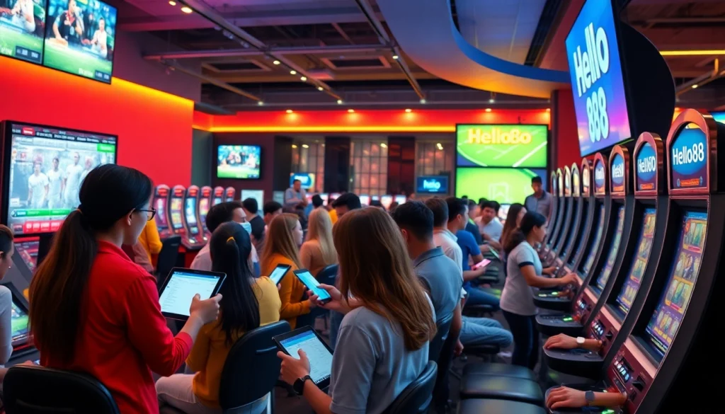 Exciting online gaming scene showcasing hello88win.live with diverse players engaged in sports betting and casino games.