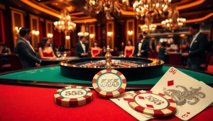 Experience the thrill of winning at a luxurious casino with 555 win poker chips and cards.