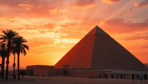 Explore the majestic Pyramids of Giza at sunset, showcasing their grandeur and ancient allure https://piraminds.com/.