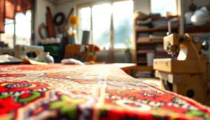 Verken brabantse bont met een levendige stof in een zonnige werkplaats om het vakmanschap weer te geven.