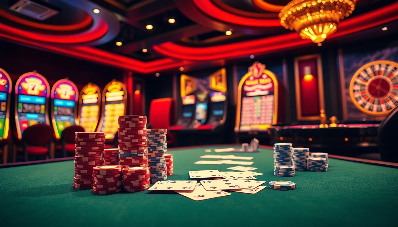 Experience the thrill of XXGG in a luxurious casino setting with vibrant gaming tables and slot machines.