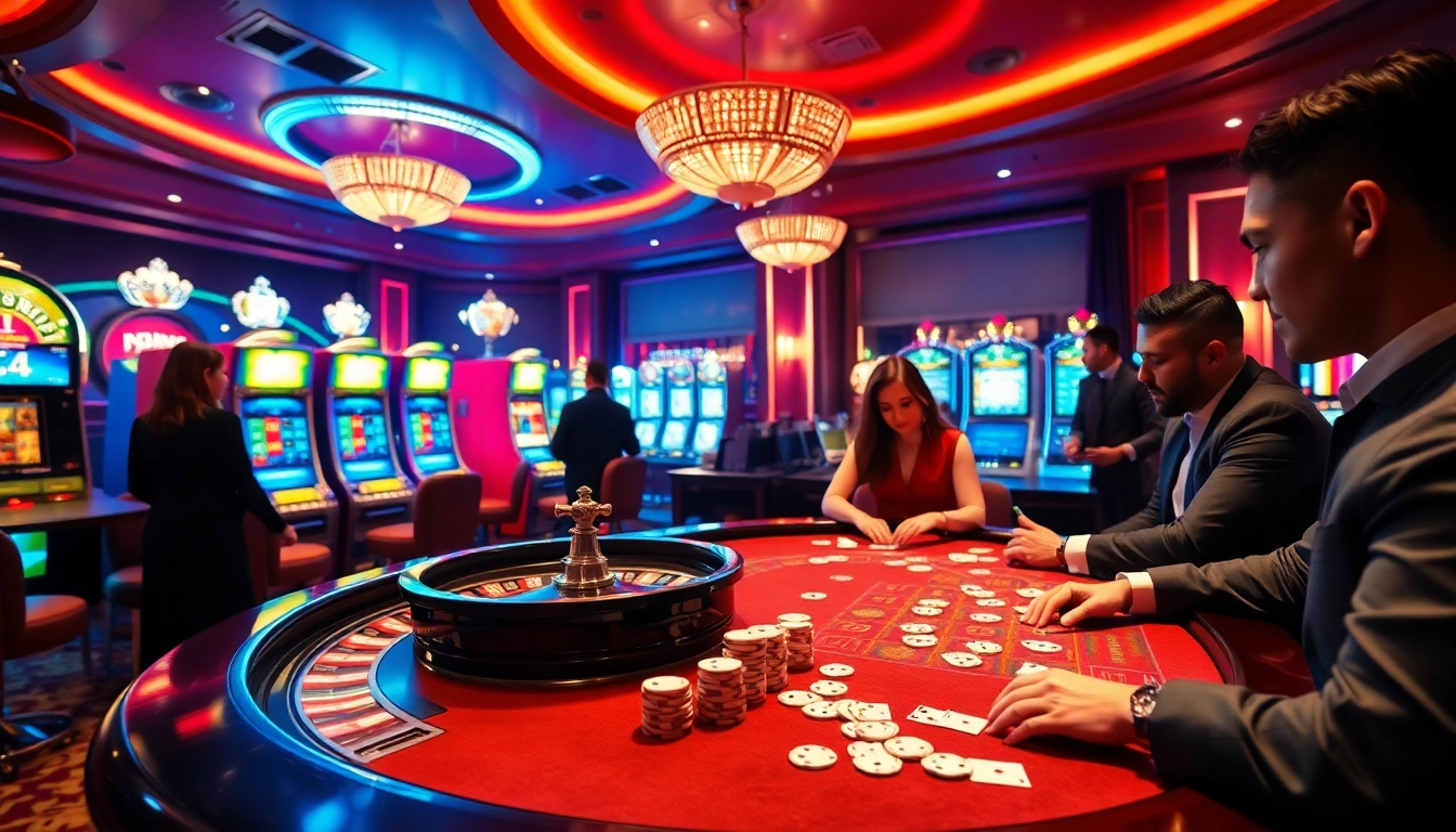 Participez à un gameplay passionnant dans un casino en ligne luxueux avec du poker, de la roulette et des machines à sous.