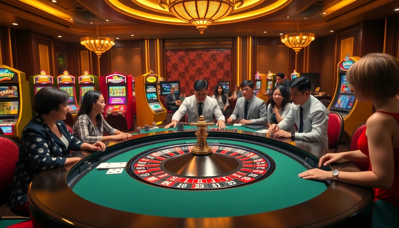 Experience luxury gaming at nk88.luxury with vibrant roulette and poker tables highlighting casino excitement.