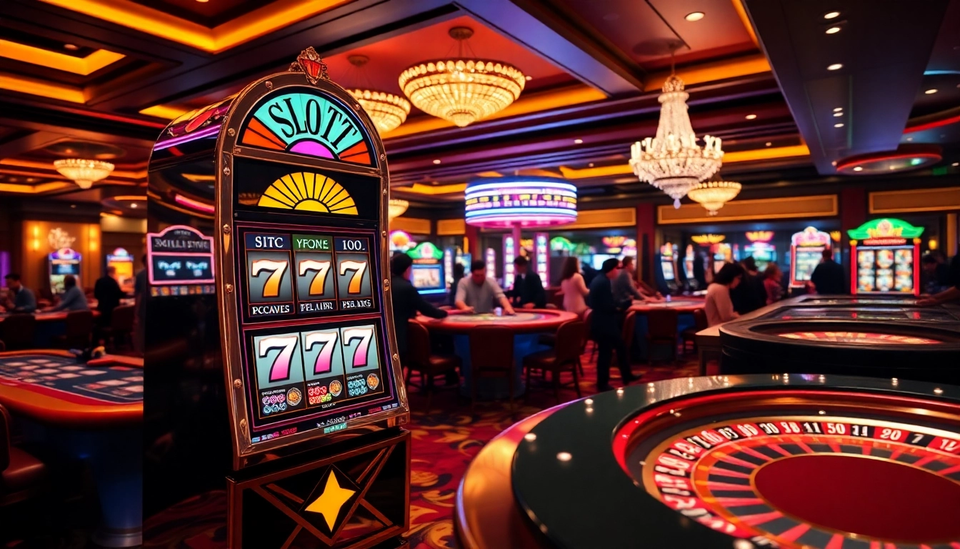 Engaging slot 777 machine in a vibrant casino filled with excitement and colorful game displays.