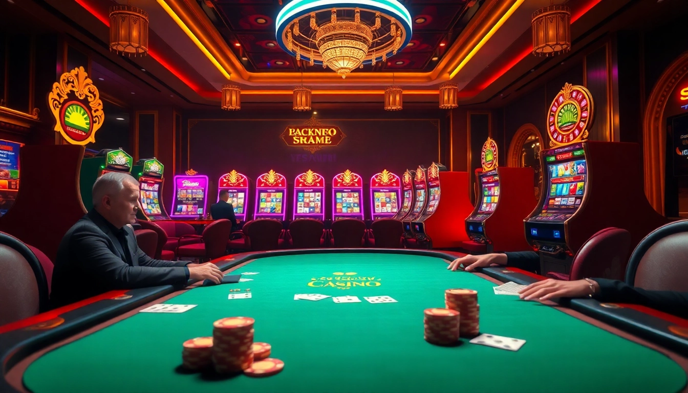 Nekatwinofficial.com engaging players at a vibrant online casino table with colorful slot machines.