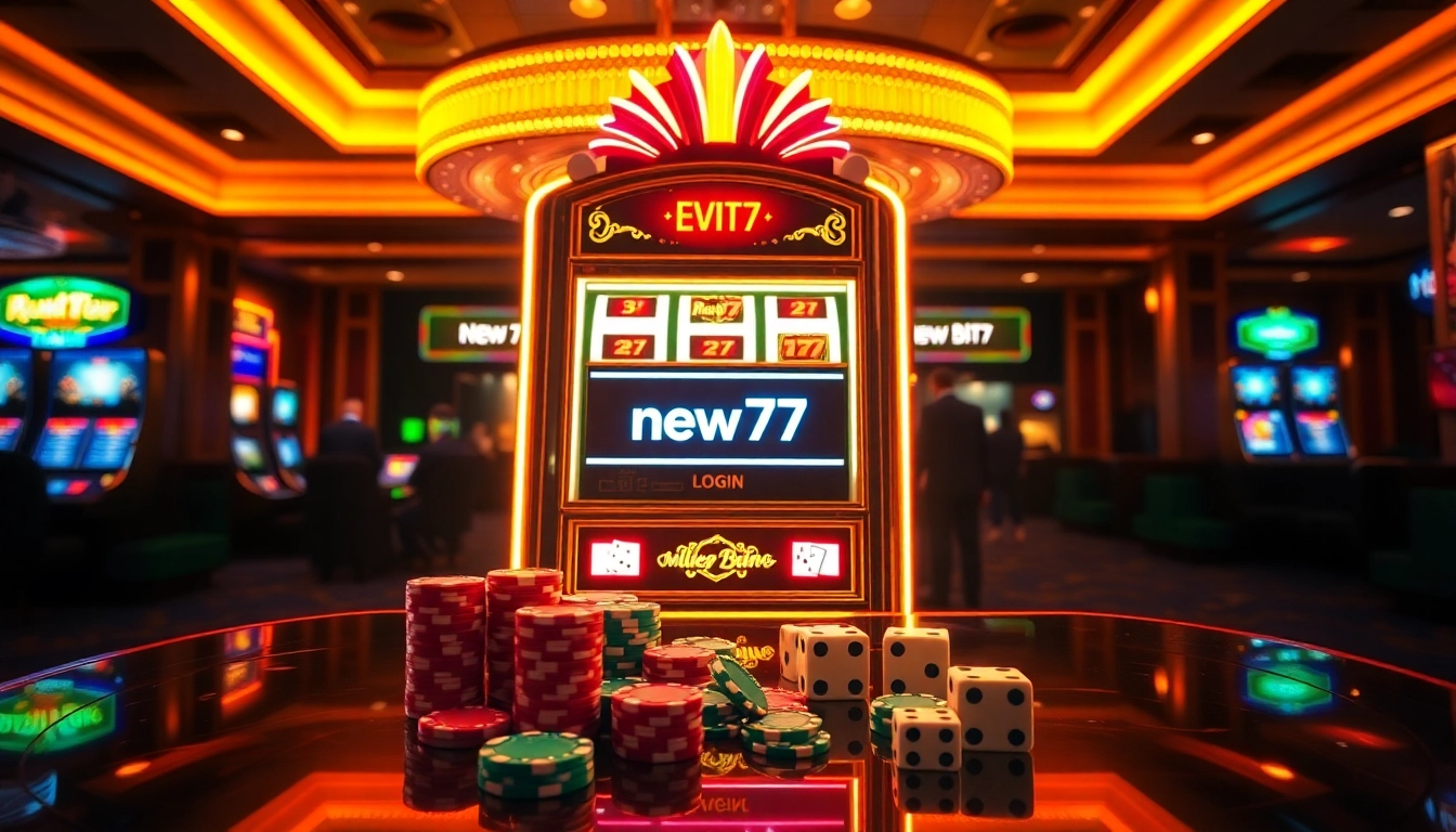 Players experiencing the thrill of gambling with new77 login at a luxurious slot machine.