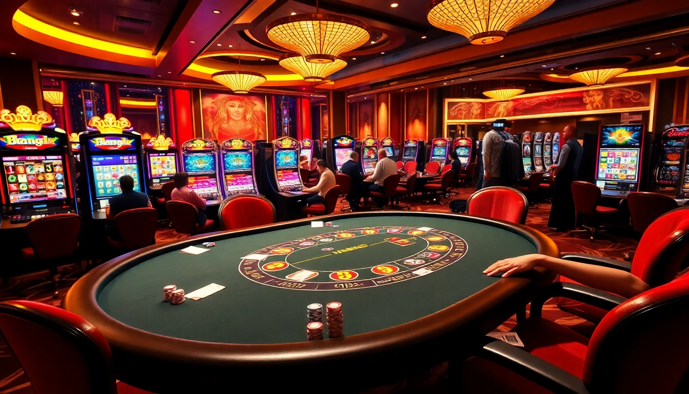 Des joueurs profitant d'une expérience passionnante de casino en ligne à une table de poker élégante.