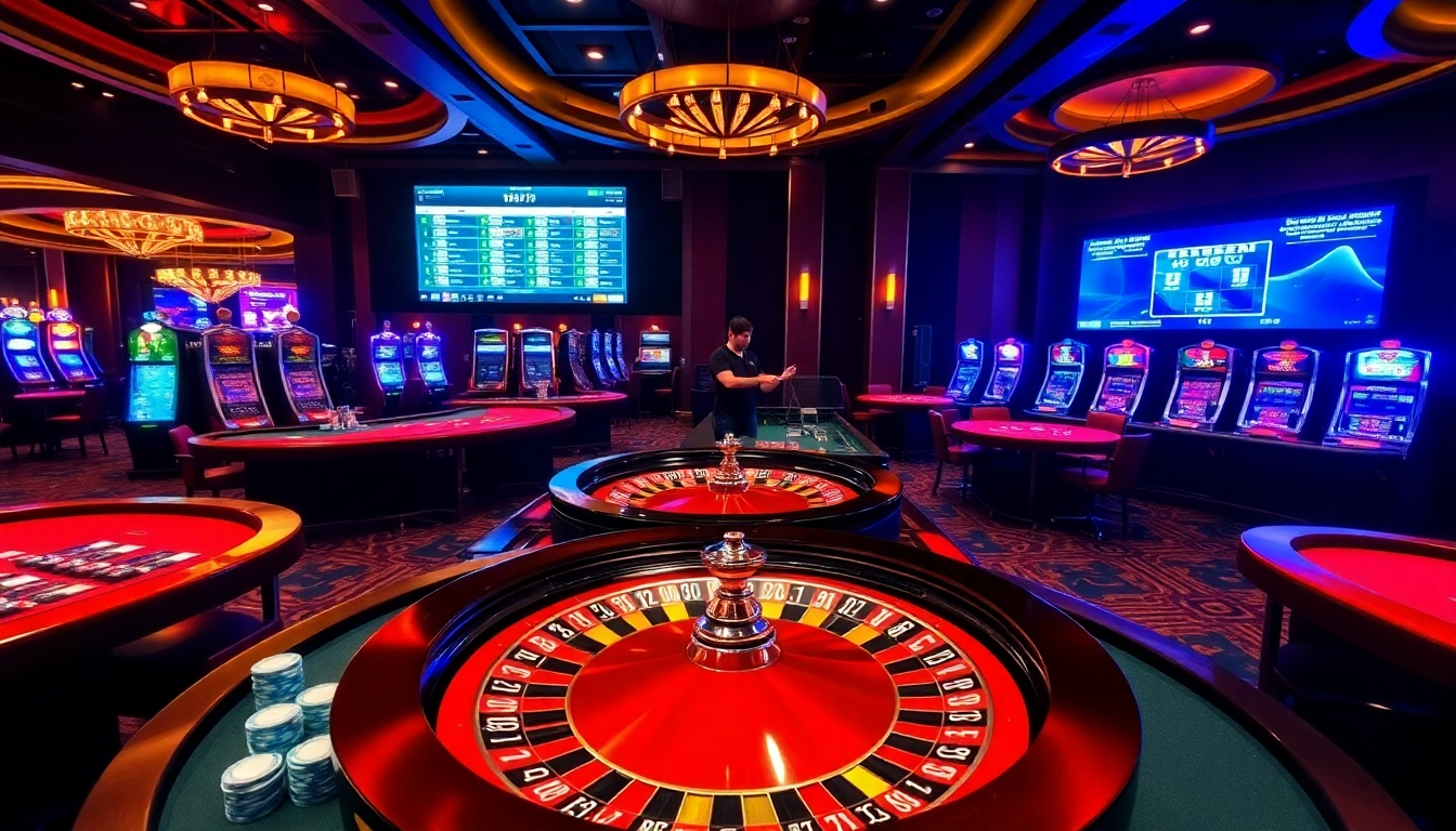 Participez à un gameplay passionnant de casino en ligne avec des tables colorées et des actions de roulette.