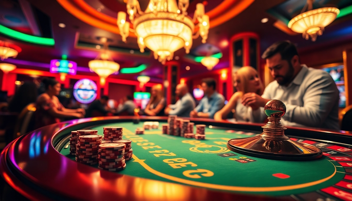 Experience high-stakes poker at Luck8 with vibrant chips and a luxurious roulette wheel.