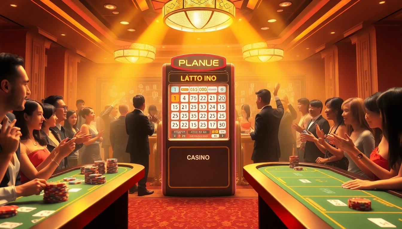 Kết quả xổ số excitement during a live lottery draw in a luxurious casino.