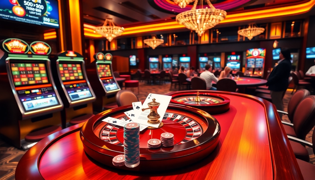 Gambling excitement at https://xin88hv.site/ with vibrant slot machines and poker tables.