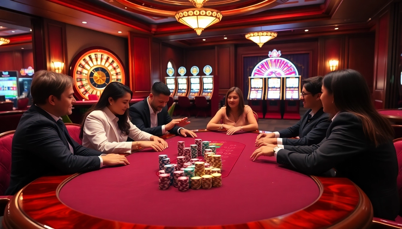 Des joueurs participant à un jeu stratégique de poker dans un casino en ligne luxueux.