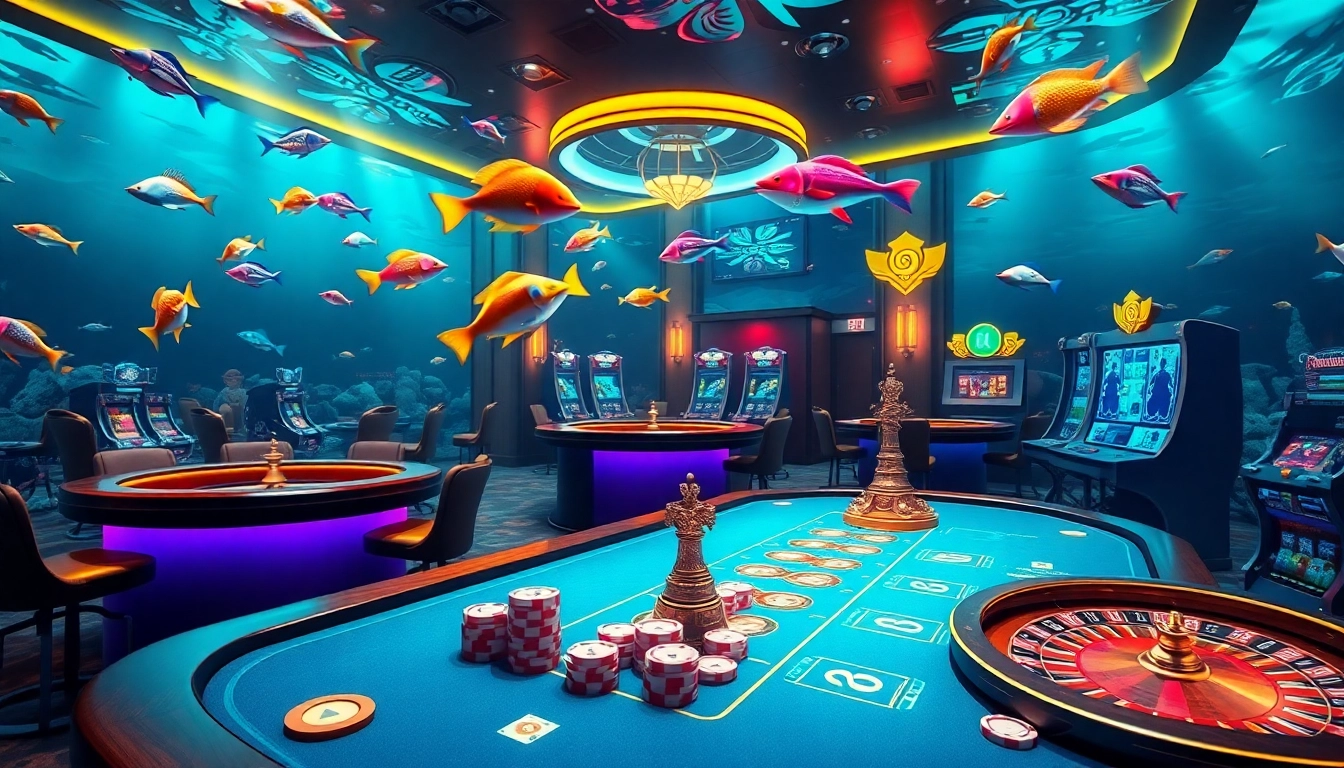 Bắn cá đổi thưởng gameplay showcasing vibrant fish and immersive 3D graphics, highlighting thrilling rewards.
