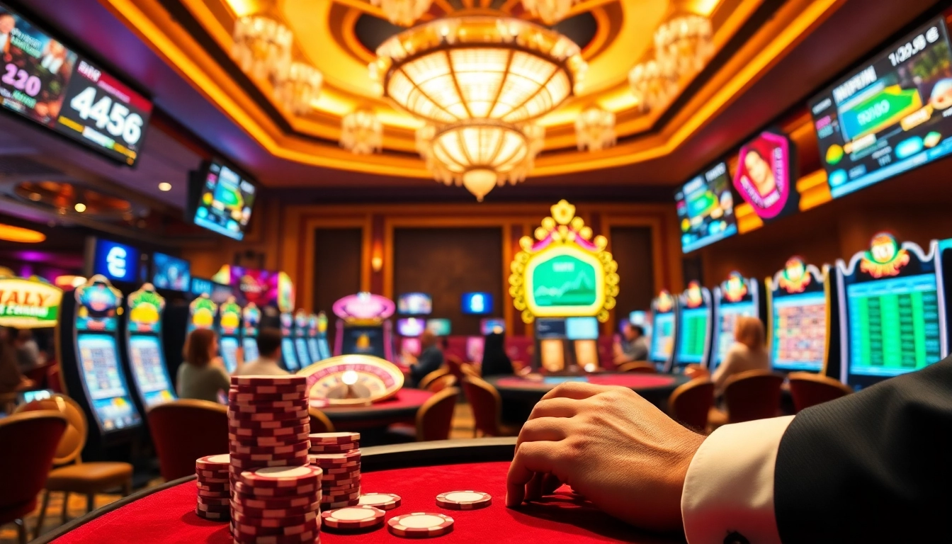 Exciting scene with poker chips and people enjoying games at Xin88 online casino.