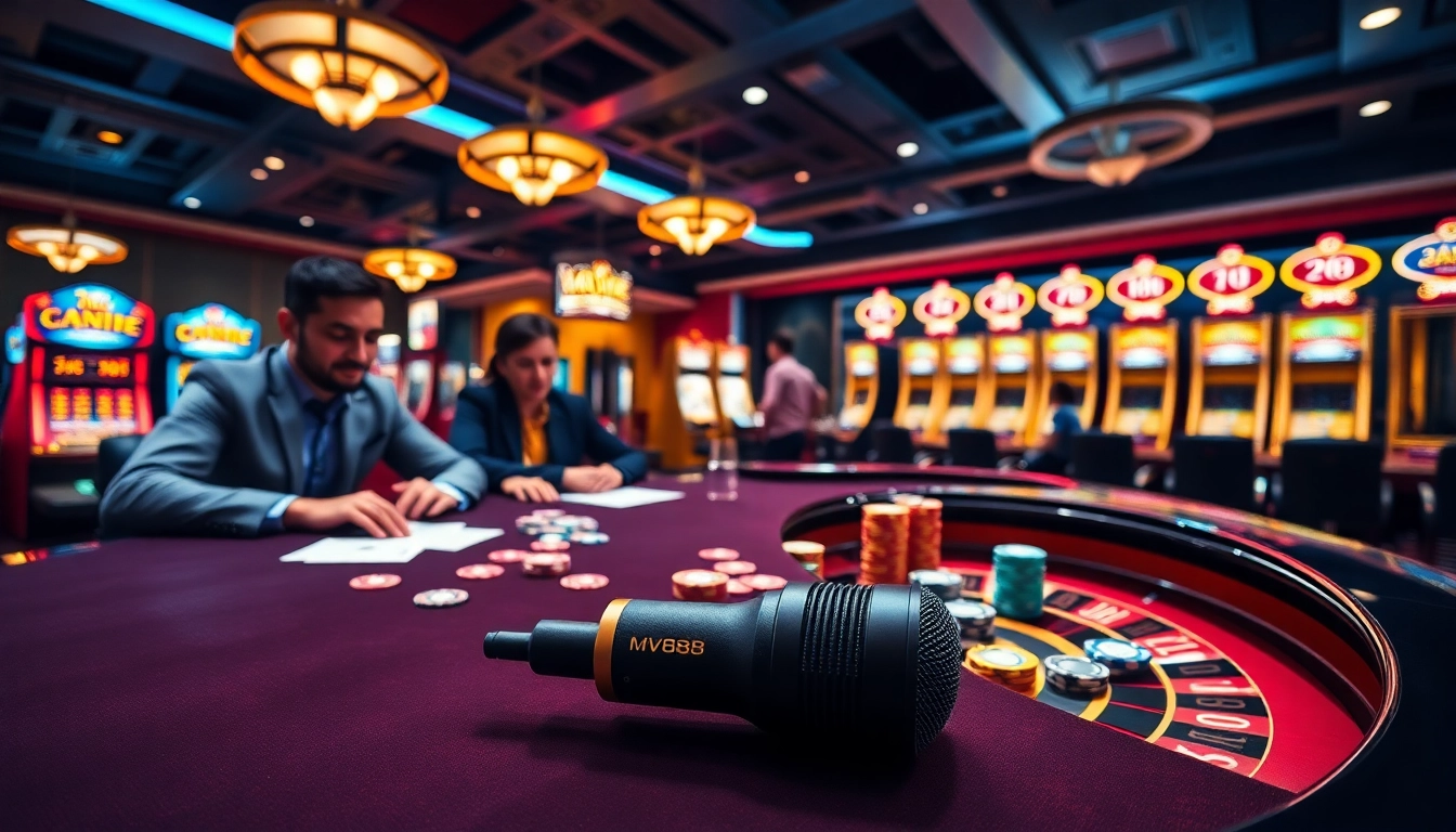 Experience the excitement of a poker game with MV88 microphones capturing every tense moment at the casino.