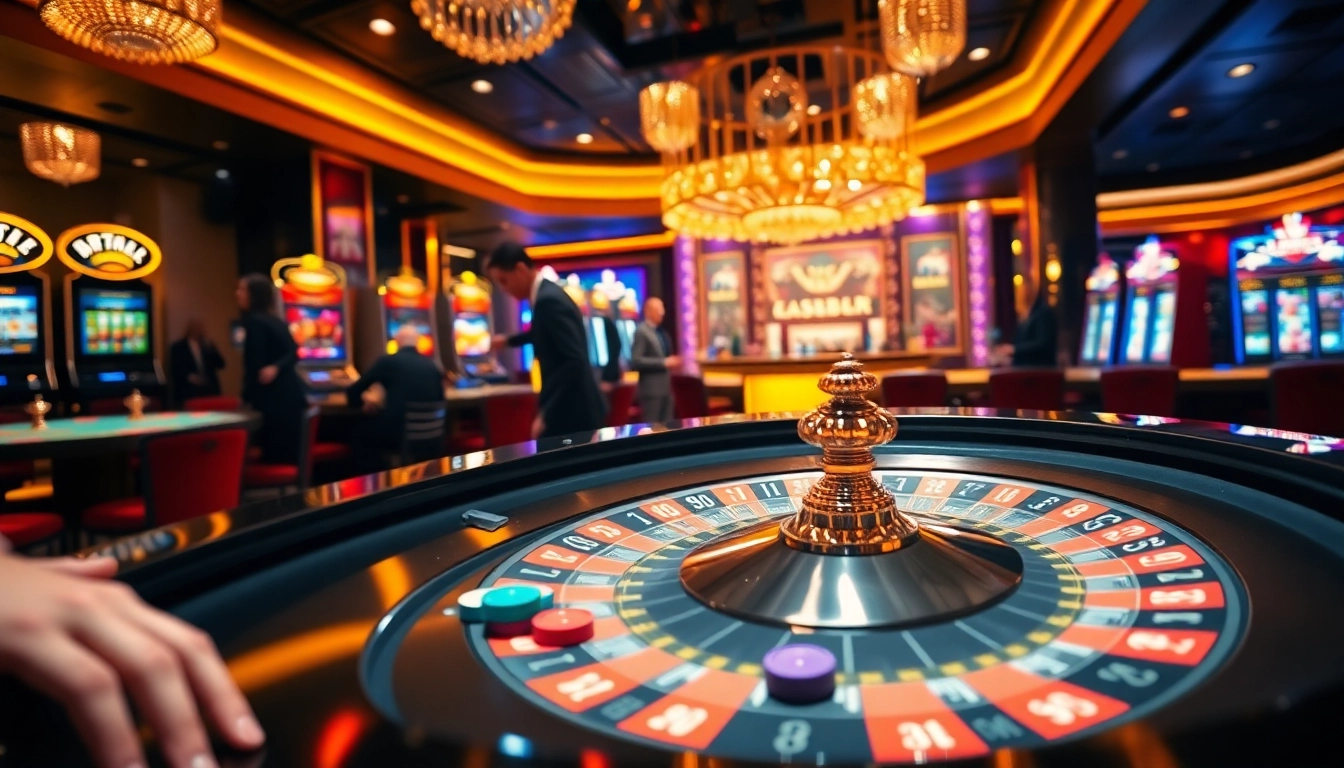 Experience the thrill of the AF88 casino with vibrant chips and a roulette table in action.