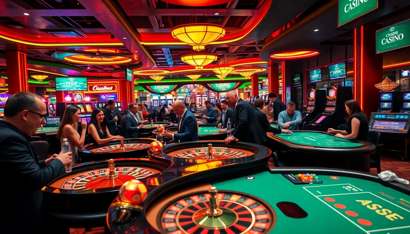 Gewinne jetzt neue casino bonus ohne einzahlung in aufregendem Casino-Setting mit Spielern und Tischen.