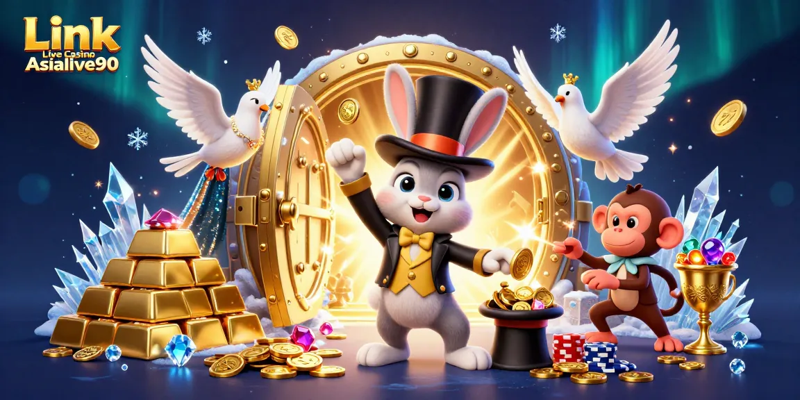 Engage in thrilling gameplay with Link Live Casino Asialive90 featuring a magician rabbit and a monkey playing poker.