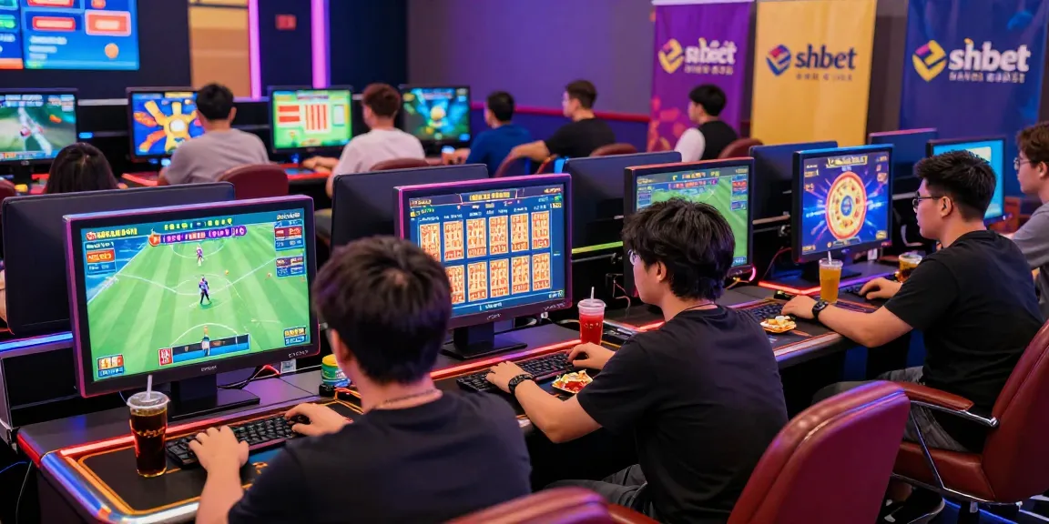 Dynamic online betting scene featuring players at nhà cái shbet engaging in various games and colorful promotional visuals.