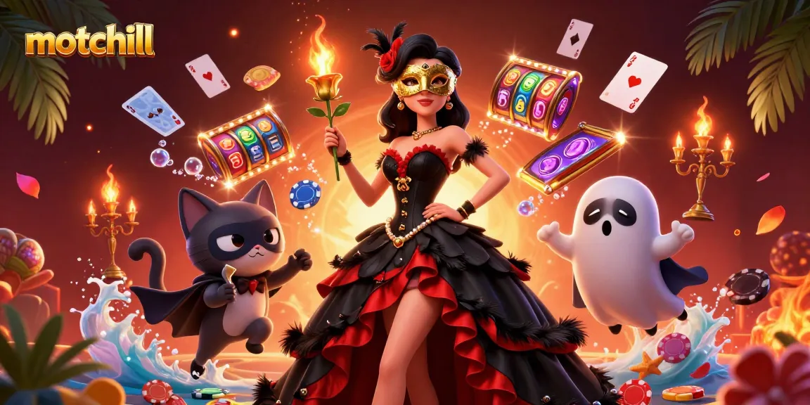 Experience thrilling slot action at motchill with dazzling characters and vibrant casino elements.