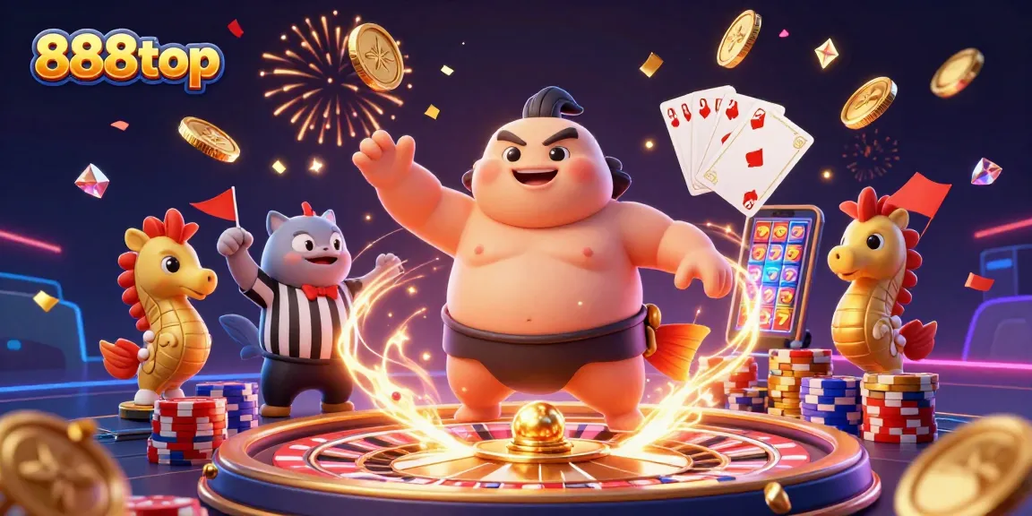 Experience thrilling gaming at 888top with a vibrant underwater casino scene featuring fun characters and dynamic visuals.