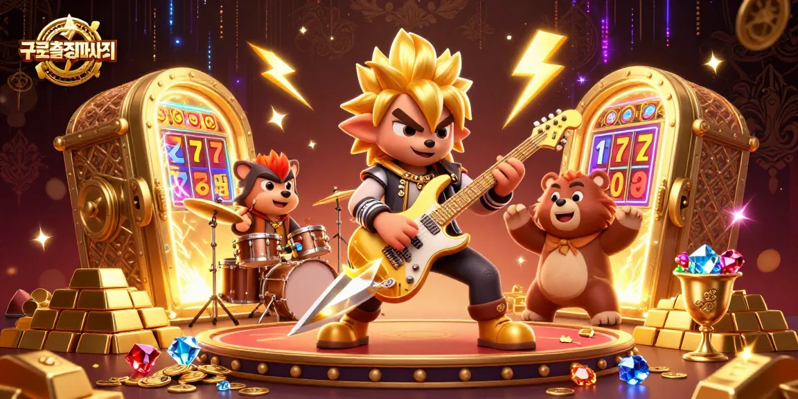 Experience the excitement of 구로출장마사지 with animated characters rocking the casino stage amidst piles of golden treasures.