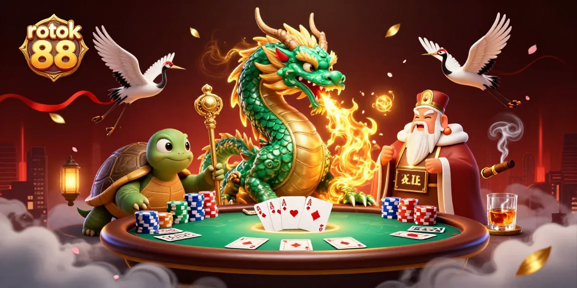 Experience the excitement of rokok 88 with a dynamic illustration of a jade dragon and poker elements.