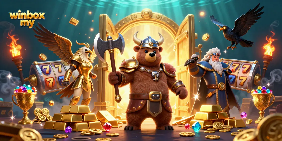 Engage in thrilling gameplay with winbox my, featuring vibrant gaming scenes and majestic characters.