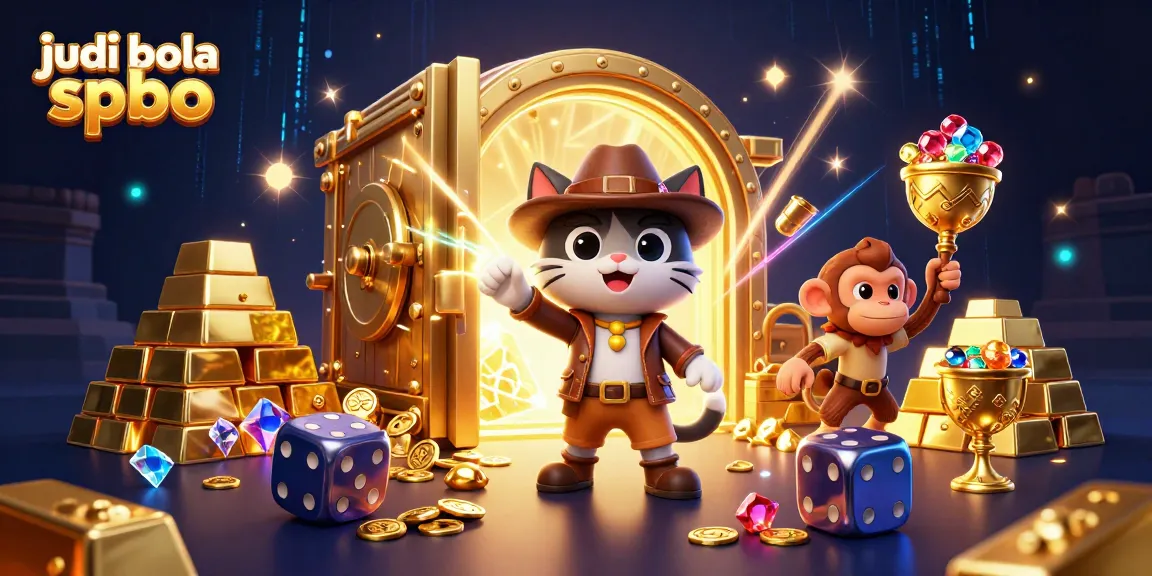 Experience judi bola spbo with the adventurous cat and monkey in a vibrant casino treasure hunt.