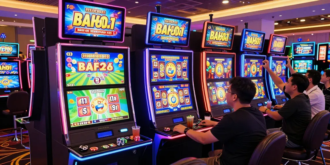 Players experiencing excitement at a vibrant situs gacor casino slot gaming environment with colorful machines and cheering.