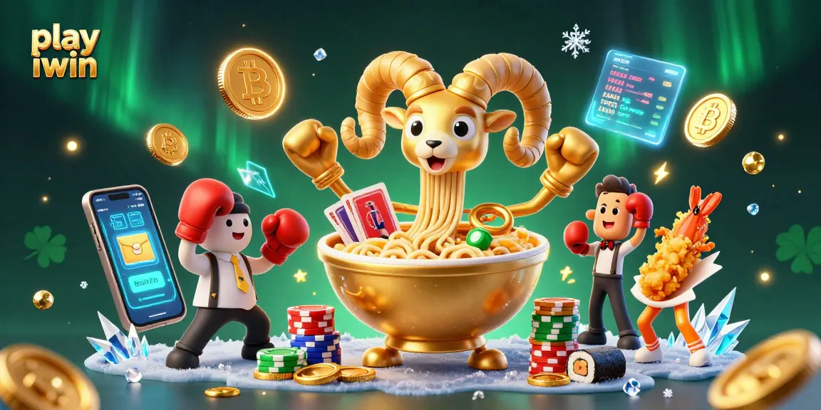 Win big by playing iwin in a vibrant casino scene with cartoon characters and 3D elements.