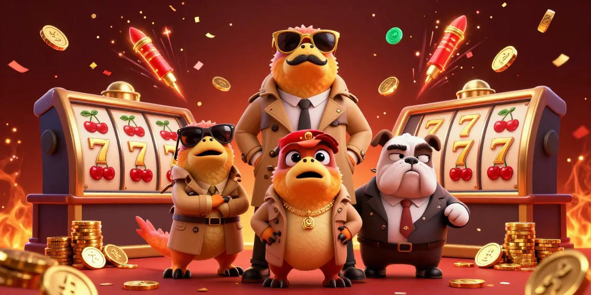 Join Fun79 in a vibrant casino atmosphere as raptors attempt to enter VIP lounge, filled with slot reels and confetti.