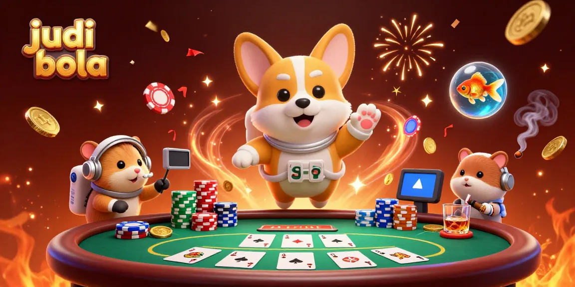 Experience judi bola excitement with a playful astronaut corgi in a vibrant casino space scene.