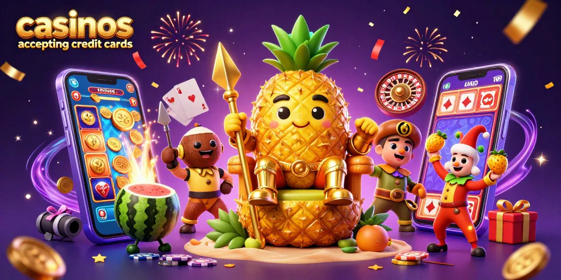 Engage with casinos accepting credit cards through vibrant characters and casino elements in this colorful illustration.