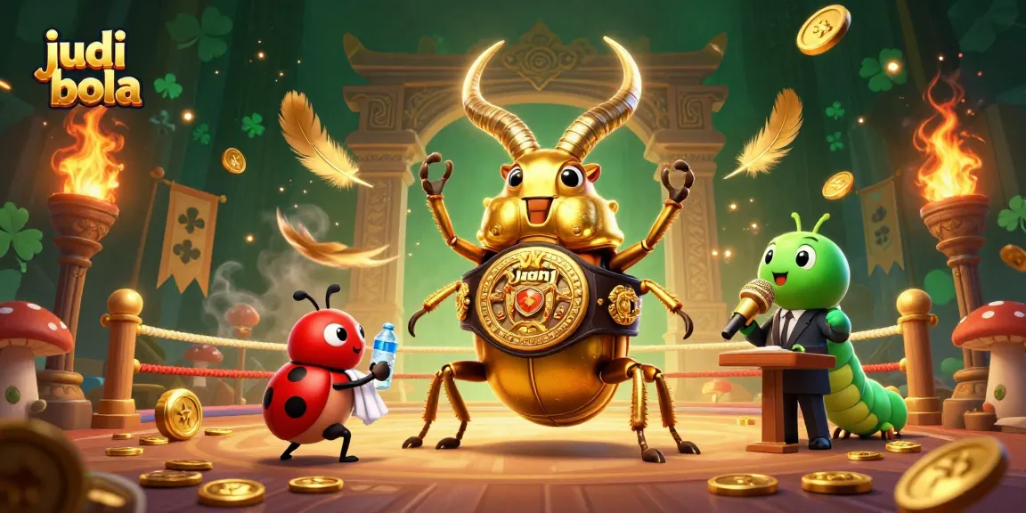 Engage in lucrative judi bola betting with golden beetle champion facing off in a vibrant 3D scene.