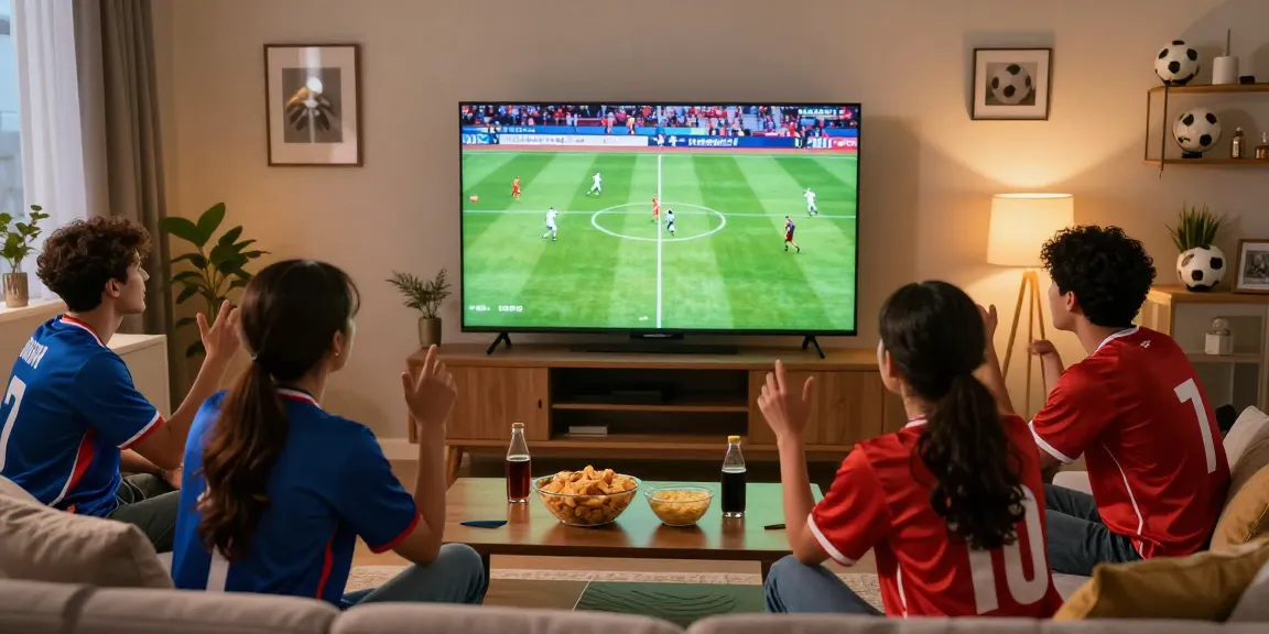 Nikmati nonton bola bersama teman di ruang tamu dengan tayangan berkualitas tinggi.